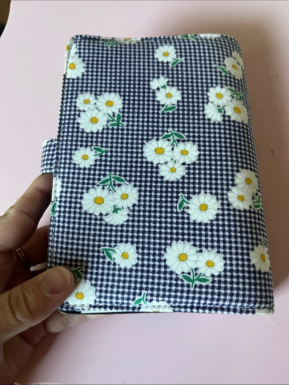 Daisy-Print Navy Gingham Personal Rings Planner Organizer